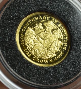 Isle Of Man 1/25 Crown Solid.  999 Gold Proof 2007 Baden Powell Scouting With photo