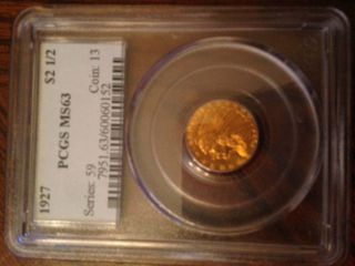 1927 $2.  5 Gold Indian Head Coin Ms63 Pcgs photo