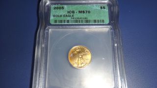 2005 American Gold Eagle 1/10oz.  $5 - Dollars.  Icg - Ms70 photo