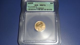2004 American Gold Eagle $5 Dollars,  1/10oz.  Icg - Ms70 photo
