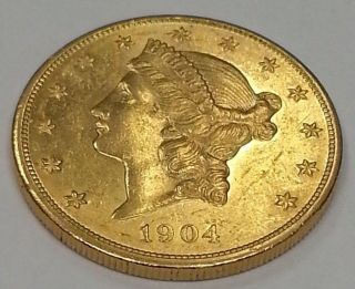 1904 $20 American Liberty Head Double Eagle Gold Coin Rare And photo