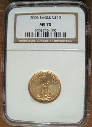 2006 $10 American Gold Eagle Ngc Ms - 70 (1/4 Oz) Brown Label - & Ins. photo