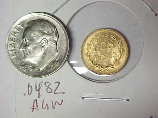 Mexican 1945 Gold Dos Pesos 0.  0482 Ounce Gold - Mexico 2 Peso Gold Coin photo