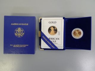 1989 Gold American Eagle One - Quarter Ounce Proof Bullion $10 Coin W/ Box & photo