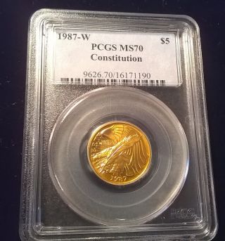 1987 W West Point 5 Dollar Half Eagle Pcgs Ms70 Constitution Unc Gold Coin photo