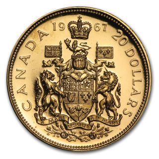 1967 Canadian $20 Gold Confederation Coin - Proof Or Bu - Sku 8904 photo