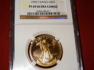 1992 P $25 1/2 Oz Proof Gold American Eagle Ngc Pf 69 Ultra Cameo photo