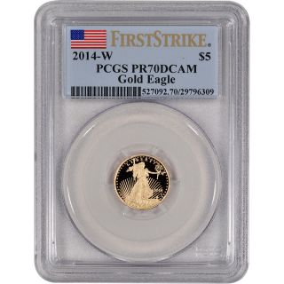 2014 - W American Gold Eagle Proof (1/10 Oz) $5 - Pcgs Pr70 Dcam - First Strike photo