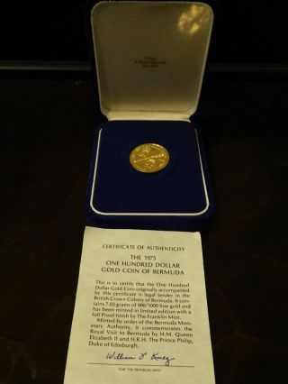 1975 $100 Bermuda Gold Coin 900/1000 Fine Gold7.  03 Grams Of Gold photo