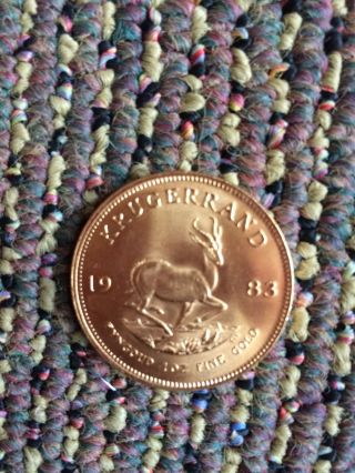 1983 One Troy Ounce Gold Krugerrand.  1oz Fine Gold photo