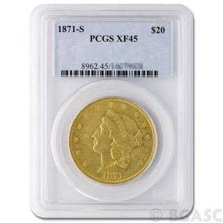 1871 - S Liberty Head Twenty Dollar Gold Coin Graded / Certified Pcgs Xf45 photo