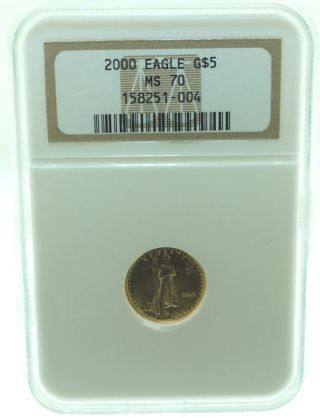 2000 American Eagle Gold Five Dollar $5 1/10 Oz Ngc Ms70 Coin photo