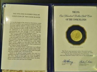 1976 $100 Cook Islands Proof Gold Coin 9.  6 Grams 900/100 Fine Gold photo