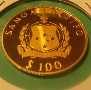 Absolutely Perfect 1987 Samoa 100 Tala Gold Coin 1/4 Oz Gold America ' S Cup photo