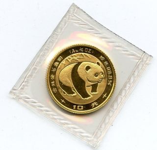 1983 Chinese Gold Panda 10 Yuan 1/10 Oz.  999 Fine Gold Hucky photo