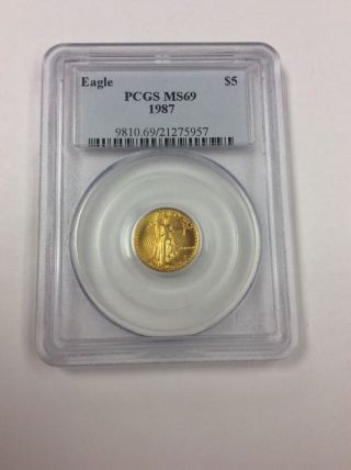 1987 1/10 Gold American Eagle Pcgs - Ms69 $5 photo