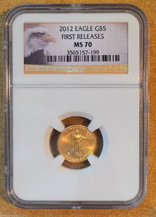 2012 $5 Gold Eagle - Ngc Slabbed Ms70 - First Releases - 1/10oz Fine Gold photo