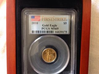 2010 5$ Gold Eagle 1/10 Oz.  999.  Ms69 In Display Box photo