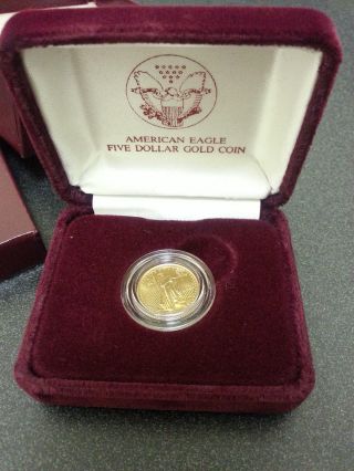 American Eagle $5 Gold Coin In Safety Deposit Box Since 1990 With & Orig Box photo