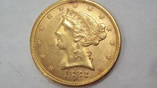 Coinhunters - 1882 Liberty Head $5 Gold Half Eagle - Almost Uncirculated,  Au, photo