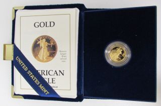 1988 U.  S.  $5 Gold American Eagle 1/10 Oz Proof Bullion Coin - W/coa photo
