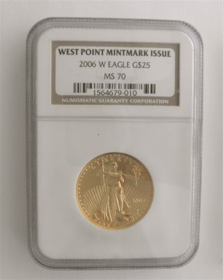 2006 W Gold West Point Mintmark Issue $25 Eagle 1/2 Oz Fine Ngc Graded Ms 70 photo