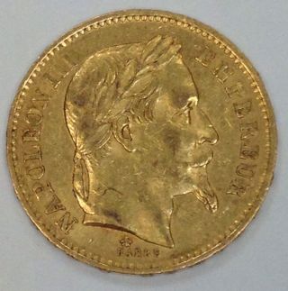1868 A France 20 Francs Emperor Napoleon Iii.  900 Fine Gold Coin photo