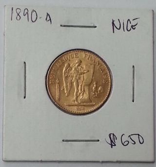 1890 A 20 Franc Angel & Rooster.  1867 Oz.  900 Fine Gold Coin Rare photo