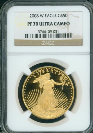 2008 - W $50 Gold Eagle 1 Oz.  Ngc Pf70 Proof Pr70 Cameo Scarce Date photo