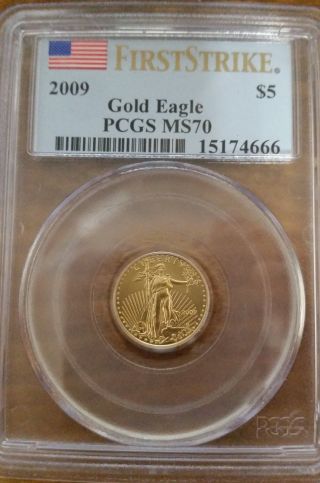 2009 $5 1/10oz Gold American Eagle Pcgs Ms70 First Strike Ms 70 photo