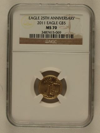 2011 $5 Gold American Eagle 25th Anniversary Ms70 Ngc photo