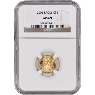 2001 American Gold Eagle (1/10 Oz) $5 - Ngc Ms69 photo