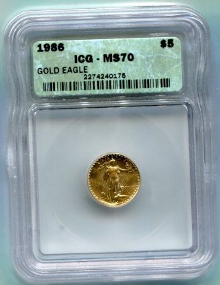 1986 1/10th Ounce American Gold Eagle,  Icg Slab Ms70 photo