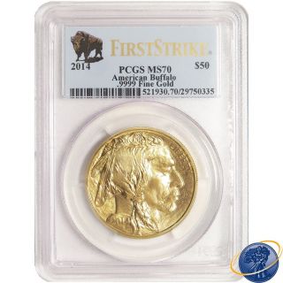 2014 $50 American Gold Buffalo 1oz.  Pcgs Ms70 (first Strike Buffalo Label) photo