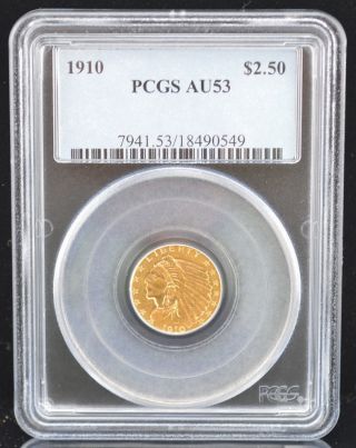 1910 $2.  5 Gold Indian Head Eagle Au 53 Pcgs Low Opening Bid photo