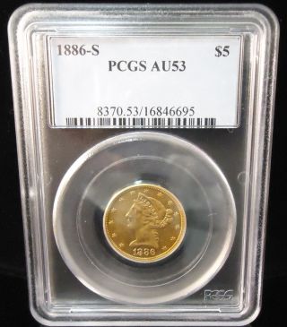 1886 S $5 Gold Liberty Head Half Eagle Au53 Pcgs Low Opening Bid photo