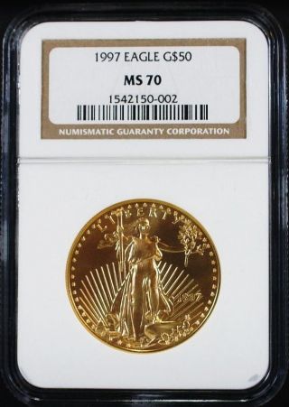 1997 $50 One Ounce American Gold Eagle Perfect Ngc Ms 70 - Very Rare Low Pop 68 photo