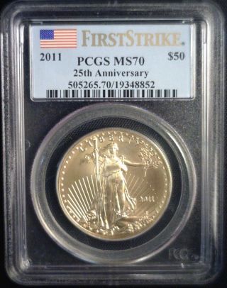 2011 Us $50 Gold Eagle Pcgs Ms 70 First Strike photo