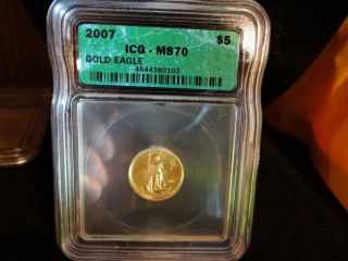 2007 1/10 Oz Ounce Gold Eagle $5.  999 Icg Ms70 photo