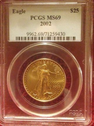 2002 $25 1/2 Oz American Gold Eagle Pcgs Ms 69 photo