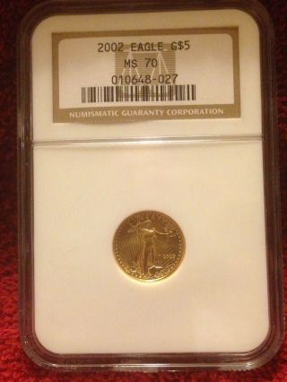 2002 $5 1/10 Oz American Gold Eagle Ngc Ms 70 Perfect Grade photo