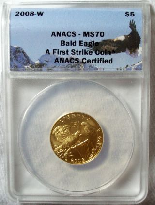 2008 - W Proof Bald Eagle $5 Gold Commemorative Anacs Ms70 First 1st Strike photo