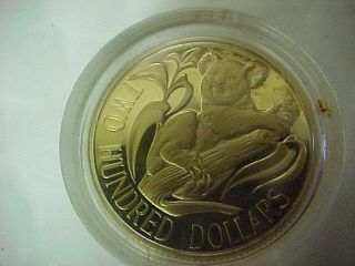 1986 Australia 200 Dollars Koala Gold Coin Proof Gold In Capsule.  29 Pure Gold photo