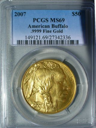 2007 1 Ounce.  9999 Fine 24kt Gold American Buffalo Pcgs Ms69 Gold photo