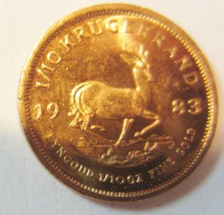 1983 South African Krugerrand 1/10 Oz Gold Coin photo