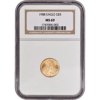 1988 American Gold Eagle (1/10 Oz) $5 - Ngc Ms69 photo