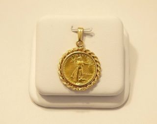 1987 1/10 Ounce Gold Eagle $5 Gold Coin In 14k Solid Yellow Gold Rope Bezel photo