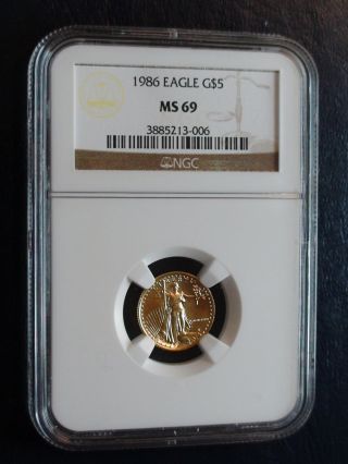 1986 P $5 Gold Eagle Ngc Ms69 Tenth Ounce 1/10 Oz Fine Gold Uncirculated Coin photo