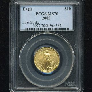 2005 Gold American Eagle Pcgs Ms70 Ms 70 $10 Quarter Oz 1/4 Oz photo