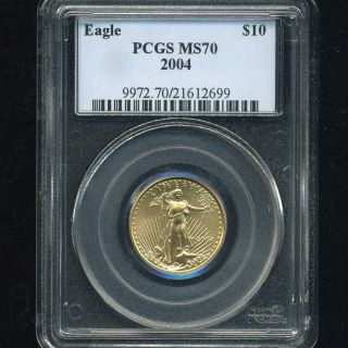 2004 Gold American Eagle Pcgs Ms70 Ms 70 $10 Quarter Oz 1/4 Oz photo